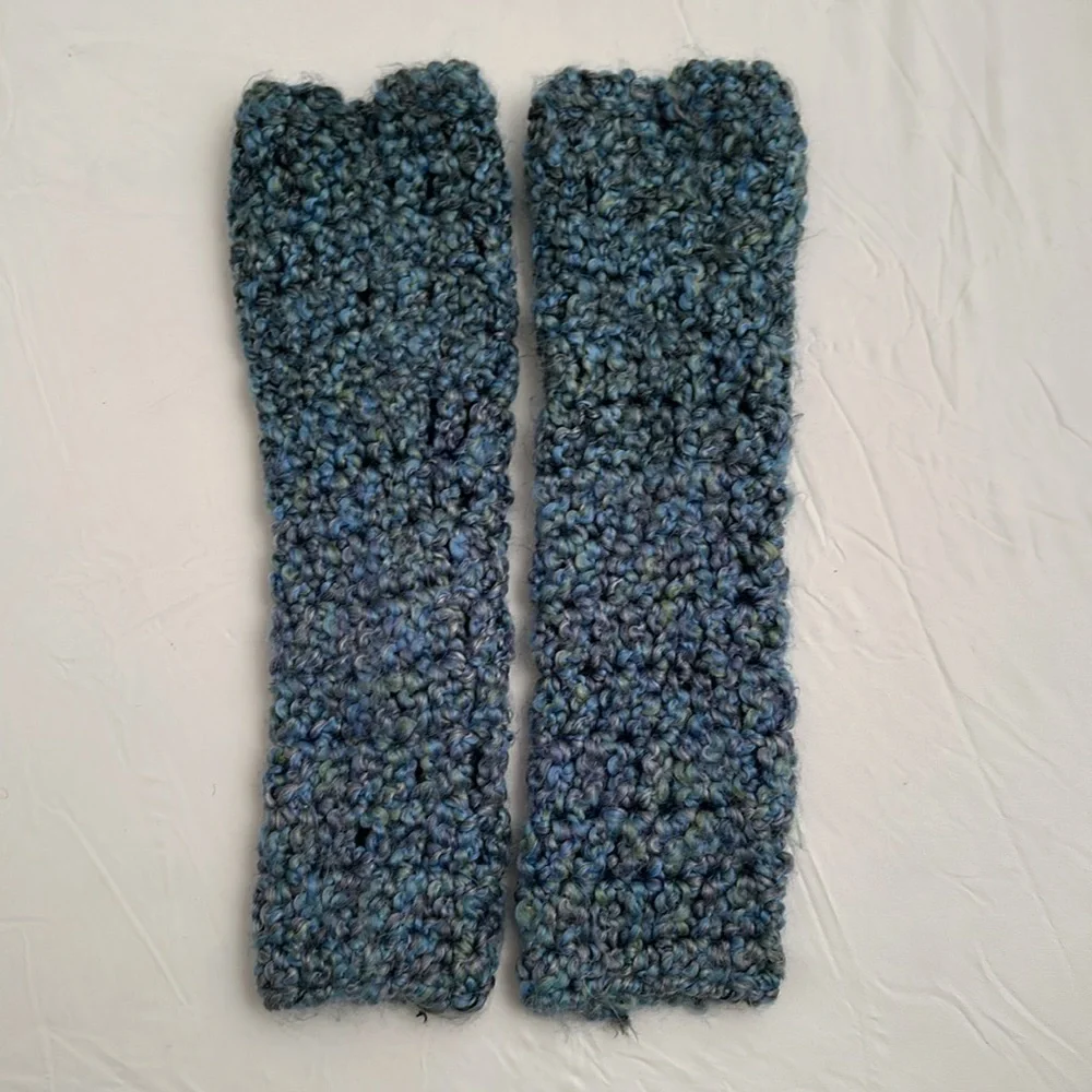 Hand crochet blue fingerless hand and arm warmers